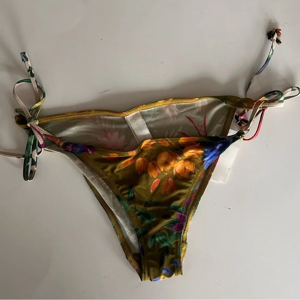 Zimmermann Bikini Bottom Tropicana Triangle Floral Palms Swimwear Sz 4